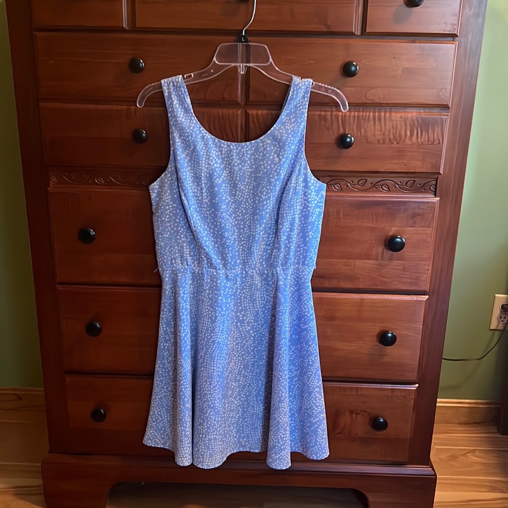 Blue cocktail dress with white pattern, medium